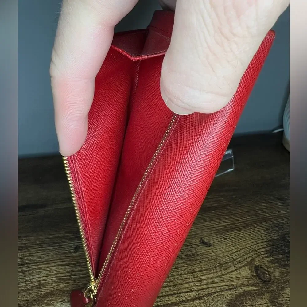Prada Peonia Red Saffiano/Metal Wallet